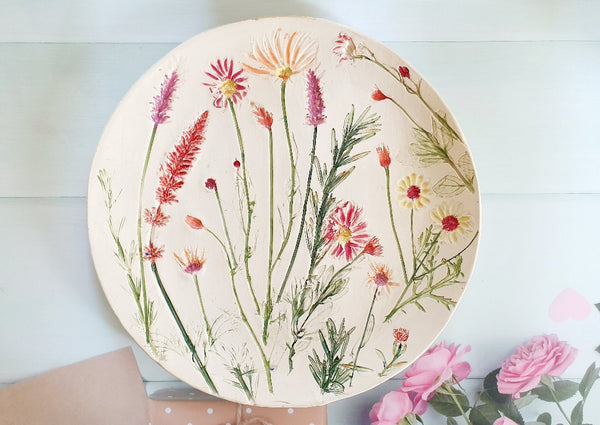 Ceramic floral botanical plate OOAK gift