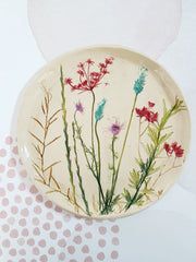 botanical plate with garden flowers