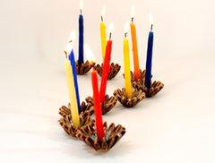 Ceramic Hanukkah Menorah with brown and turquoise flowers - Ceramics By Orly
 - 1