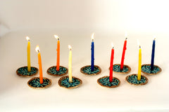 Ceramic Hanukkah Menorah with vintage lace pattern in brown and turquoise - Ceramics By Orly
 - 5