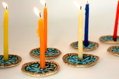 Ceramic Hanukkah Menorah with vintage lace pattern in brown and turquoise - Ceramics By Orly
 - 4