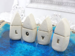 A set of tiny rustic ceramic miniature LOVE houses in colors of your choice - Ceramics By Orly
 - 4