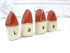 A set of tiny rustic ceramic miniature LOVE houses in colors of your choice - Ceramics By Orly
 - 5
