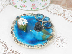 Birds bath Wedding cake topper Love birds in aqua birds bath - Ceramics By Orly
 - 2