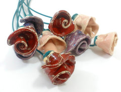One of a kind set of 5 Colorful ceramic flowers - Ceramics By Orly
 - 4