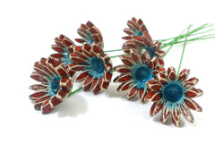 Red and turquoise ceramic flowers - Ceramics By Orly
 - 5