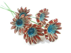 Red and turquoise ceramic flowers - Ceramics By Orly
 - 2