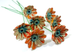Orange and turquoise ceramic flowers - Ceramics By Orly
 - 4