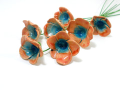 Tangerine and turquoise ceramic flowers - Ceramics By Orly
 - 4