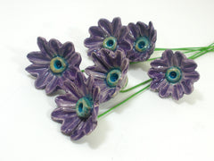 Purple and turquoise ceramic flowers - Ceramics By Orly
 - 3