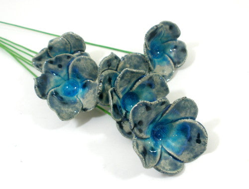 Blue and turquoise ceramic flowers