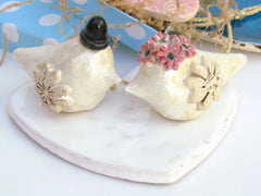 Custom bride and groom love birds wedding cake topper - Ceramics By Orly
 - 2