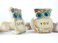 Owls Wedding cake topper - Je t'aime Cute cake topper - Ceramics By Orly
 - 3
