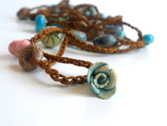 Crocheted ceramic beads bracelet or long necklace - Ceramics By Orly
 - 1