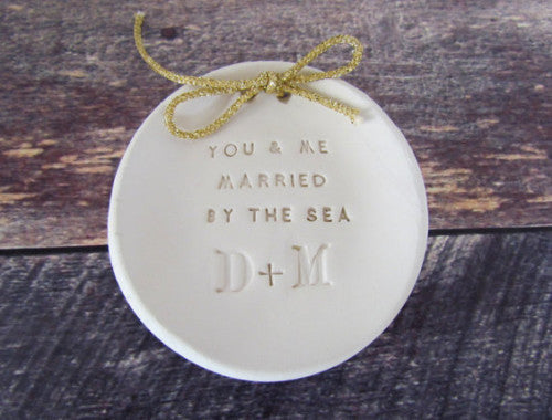 Personalized wedding ring bearer You & me married by the sea Ring dish Wedding Ring pillow