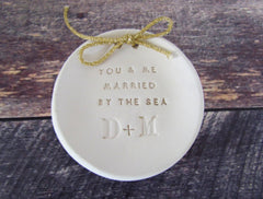 Personalized wedding ring bearer You & me married by the sea Ring dish Wedding Ring pillow - Ceramics By Orly
 - 1