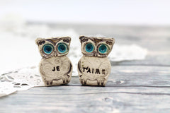 Owls Wedding cake topper - Je t'aime Cute cake topper - Ceramics By Orly
 - 1