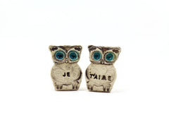 Owls Wedding cake topper - Je t'aime Cute cake topper - Ceramics By Orly
 - 4