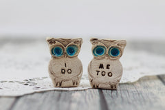 Owls cake topper, I DO ME TOO cute cake topper, birds cake topper Owl wedding Wedding cake topper - Ceramics By Orly
 - 5