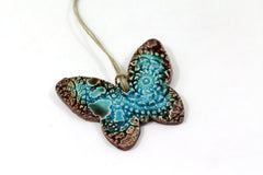 Butterfly ornament Room decor Brown and aqua butterfly ornament Holidays decor Wall hanging - Ceramics By Orly
 - 2