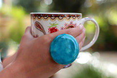 Turquoise ring - adjustable cocktail ring Boho chic jewelry - Ceramics By Orly
 - 3