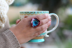 Marsala and aqua ring Boho chic jewelry - Ceramics By Orly
 - 1