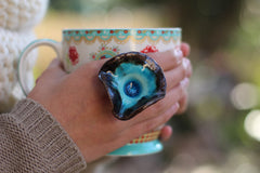 Boho jewelry One of a kind turquoise and brown ceramic ring - Ceramic jewelry Big ring - Ceramics By Orly
 - 1