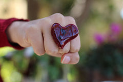 Marsala heart ring Ceramic jewelry Ceramic ring Red heart ring - Ceramics By Orly
 - 2