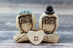 MR & MRS Owls cake topper Rustic bride and groom love birds cake topper - Ceramics By Orly
 - 5