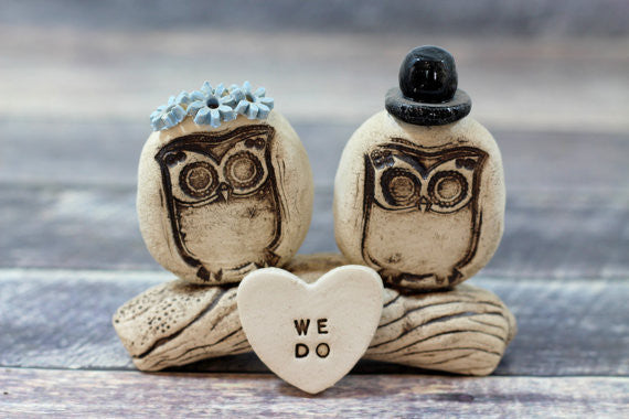 We Do Owls cake topper Rustic bride and groom love birds cake topper