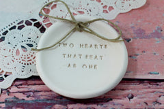 Anniversary gift Two hearts that beat as one Ring dish Wedding ring dish - Ring bearer Wedding Ring pillow 1st anniversary gift - Ceramics By Orly
 - 2