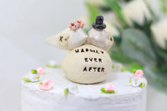 Wedding cake topper Custom love birds - Happily ever after Personalized wedding cake topper - Ceramics By Orly
 - 1