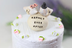 Wedding cake topper Custom love birds - Happily ever after Personalized wedding cake topper - Ceramics By Orly
 - 4
