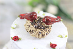 Three bird nest Bird nest Wedding cake topper Ceramic love birds nest with three golden eggs - Ceramics By Orly
 - 4