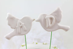 Bird Wedding cake topper Custom cake topper Initials cake topper Love birds wedding cake topper Gift for the bride bridesmaid - Ceramics By Orly
 - 3