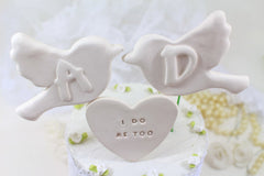 We do Bird Wedding cake topper Custom cake topper Initials cake topper Love birds wedding cake topper - Ceramics By Orly
 - 2