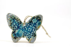 Room decor Brown and aqua butterfly ornament Holidays decor Wall hanging - Ceramics By Orly
 - 3