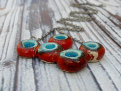 OOAK red and turquoise ceramic necklace - Ceramics By Orly
 - 4