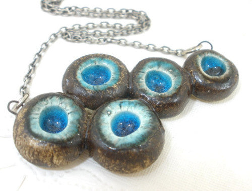 OOAK turquoise and brown ceramic jewelry