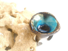 One of a kind turquoise and brown ceramic ring - Ceramics By Orly
 - 4