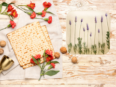 Ceramic Matzah Plate with real flowers
