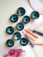 Ceramic Hanukkah Menorah in brown and turquoise