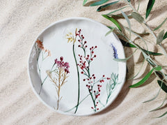 Ceramic Plate Stamped with Real Flowers