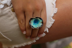 One of a kind turquoise and brown ceramic ring - Ceramics By Orly
 - 5