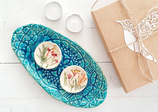 Tea light candle holders Ceramic botanical Shabbat candle holders