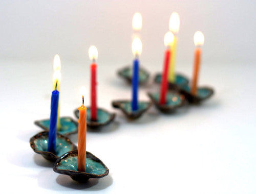 Ceramic Hanukkah Menorah in brown and turquoise