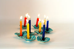 Ceramic Hanukkah Menorah with lacy turquoise flowers - Ceramics By Orly
 - 4