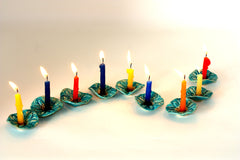 Ceramic Hanukkah Menorah with lacy turquoise flowers - Ceramics By Orly
 - 3