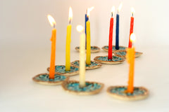 Ceramic Hanukkah Menorah with vintage lace pattern in brown and turquoise - Ceramics By Orly
 - 3
