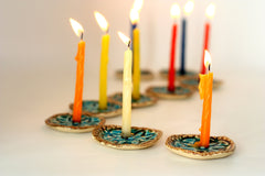 Ceramic Hanukkah Menorah with vintage lace pattern in brown and turquoise - Ceramics By Orly
 - 2